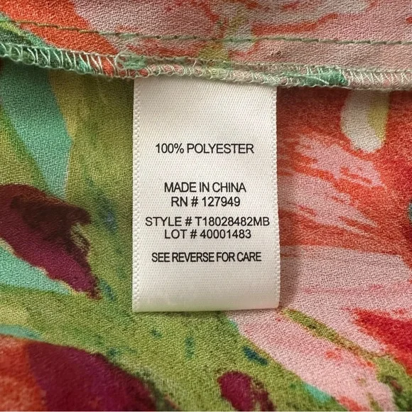 Floral & Ivy Vibrant Floral Lightweight Stretchy Ruffled 3/4 Sleeve Blouse Sz L - Picture 8 of 8